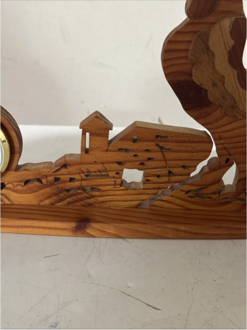 Vintage Lazer Carved Wooden Rooster Clock Intricate Design Handmade 14” Unique